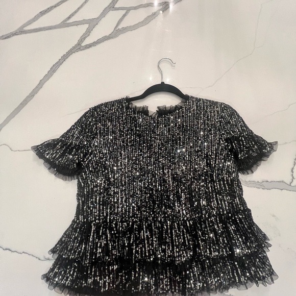 Endless Rose Tops - Endless Rose Black and Silver Sequin Blouse